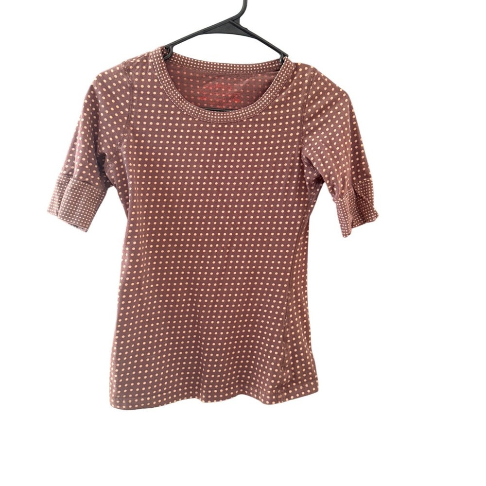 Next Era Vintage Y2k Brown Polka Dot Scoop Neck Elbow Sleeve Slim Fit Top Size S